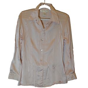 Vtg EXPRESS Silk Pink Blouse Women XS 100% Silk Button Up Corpcore Church Easter